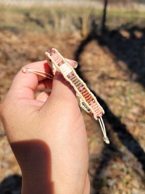 Handmade Pink and Tan Macrame Beaded Bracelet